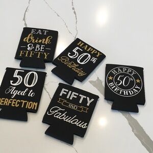 New Without Tags 50 Birthday Black&Gold 5 Birthday Can Coolers Drinks Kookies